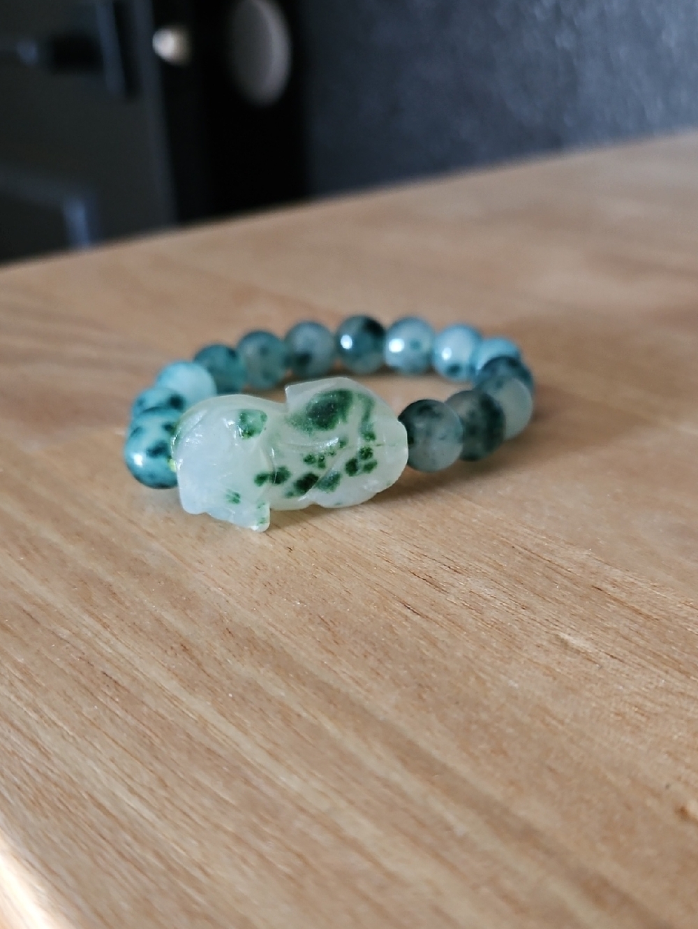 Green Jade Beaded Pixiu Stretch Bracelet - Women Jewelry
